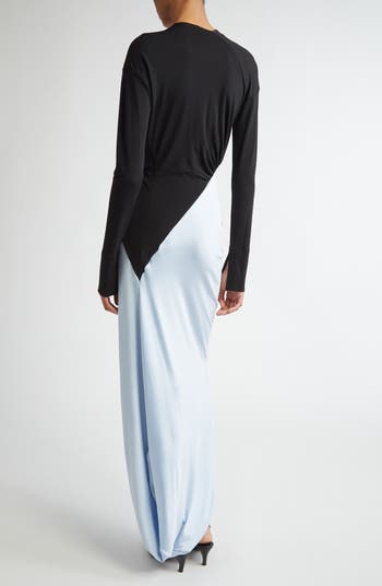 Victoria Beckham Two-Tone Long Sleeve Knot Detail Jersey