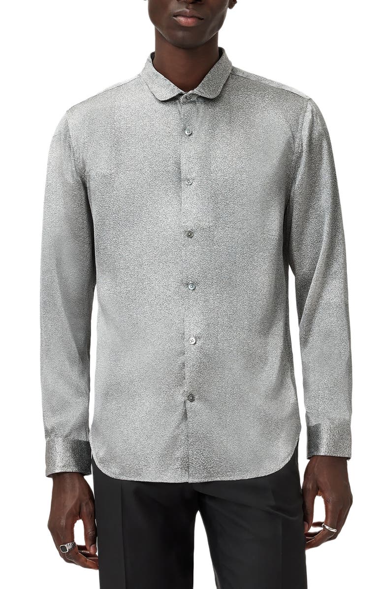John Varvatos Orchard Silk Button-Up Shirt, Alternate, color, Silver