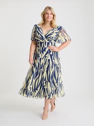 Scarlett & Jo Victoria Brush Angel Sleeve Midi Dress