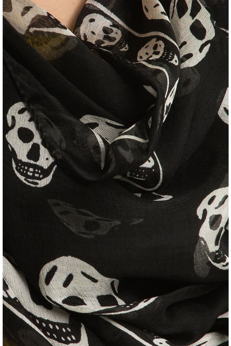 Alexander McQueen 'Skull' Chiffon Scarf, Alternate, color, BLACK