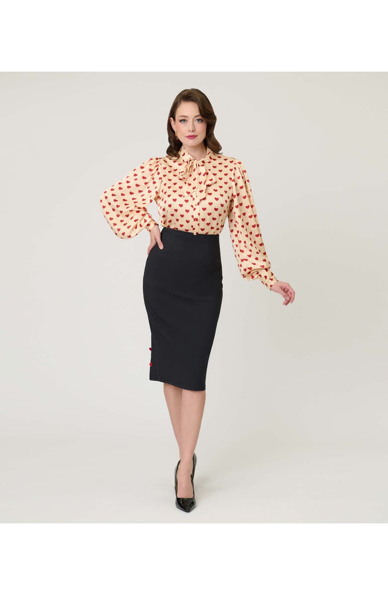 Unique Vintage Back Pleat Pencil Skirt, Main, color, Black Solid
