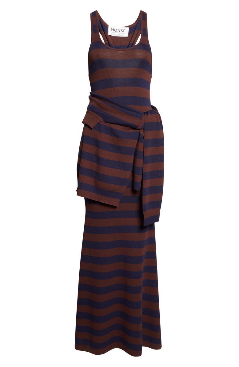 MONSE Stripe Back Knot Maxi Sweater Dress, Alternate, color, Midnight/ Teak