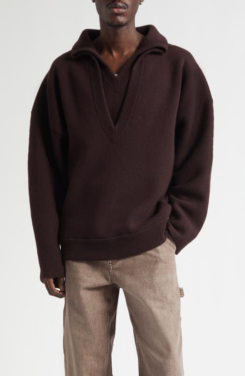 Bottega Veneta Chunky Compact Wool Blend V-neck Sweater In Brown