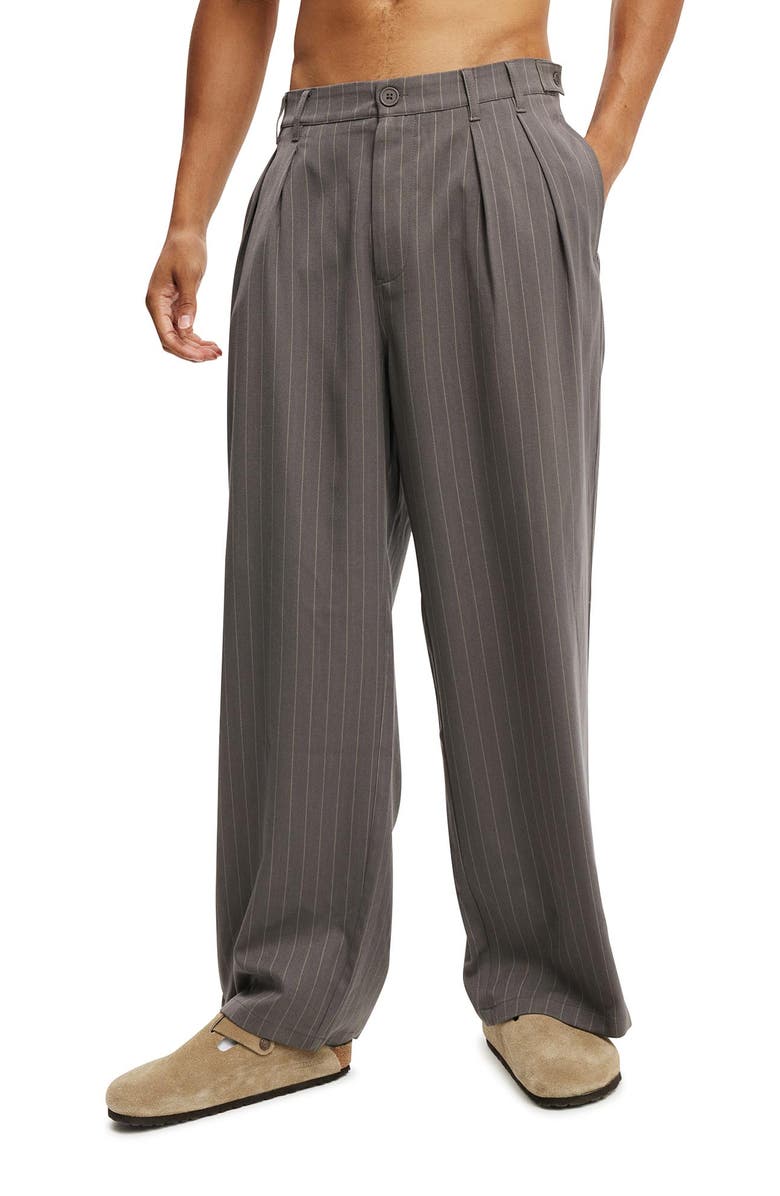 Cotton On Men's Super Baggy Pleated Pant, Main, color, Charcoal Pinstripe