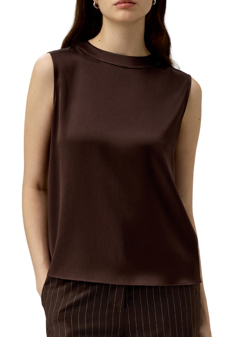 Women's Sleeveless Round Neck Silk Top, Main, color, Dark-Brown