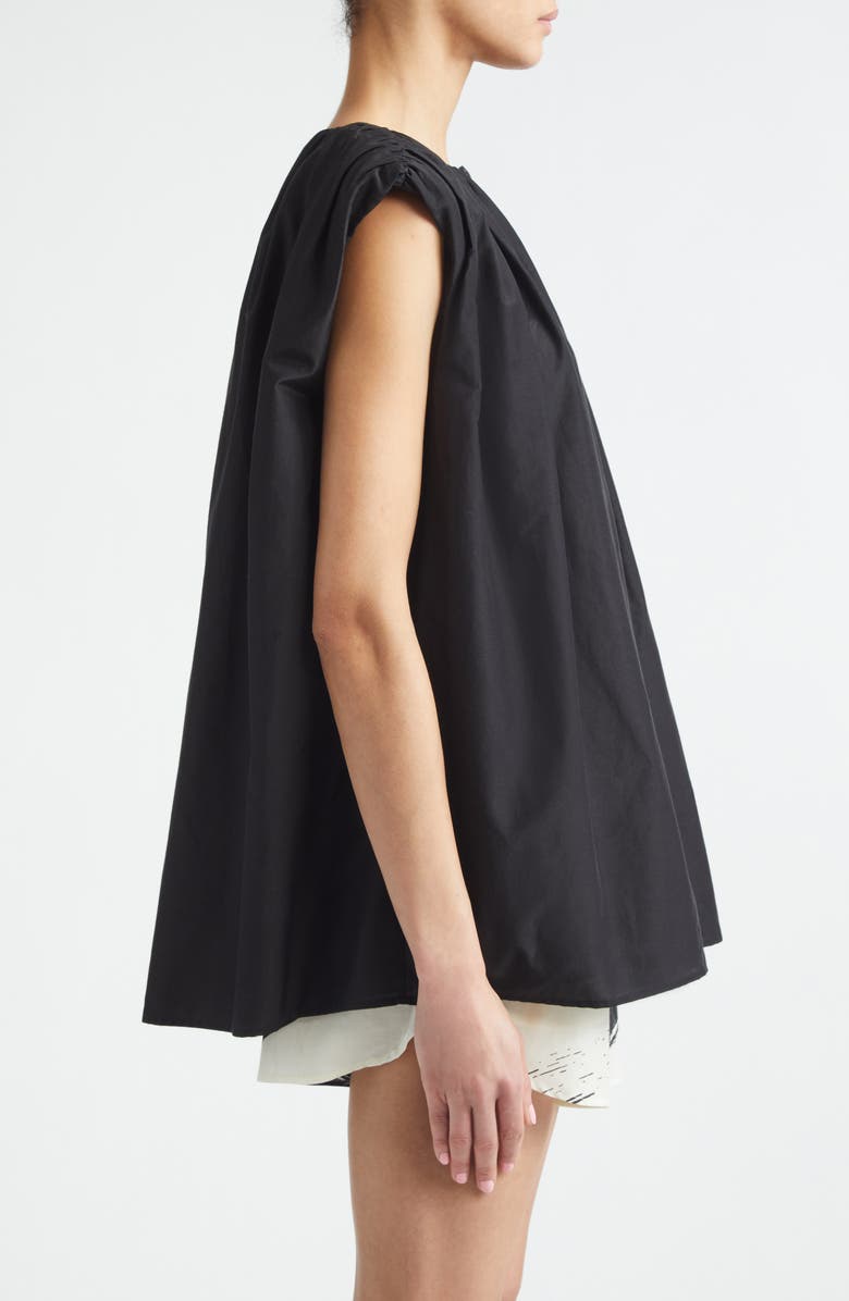 LOULOU DE SAISON Anca Gathered Sleeveless Cotton & Silk Voile Button-Up Top, Alternate, color, Black