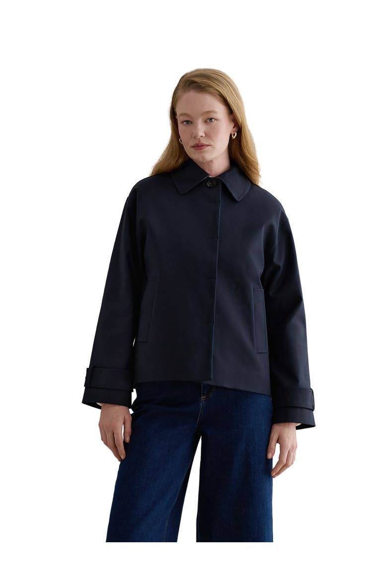 Frida Collared Cropped Trench Coat, Main, color, Hobbs Navy