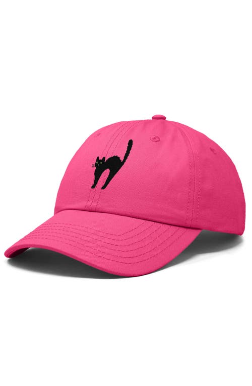 Dalix Black Cat Embroidered Casual Hat In Hot Pink