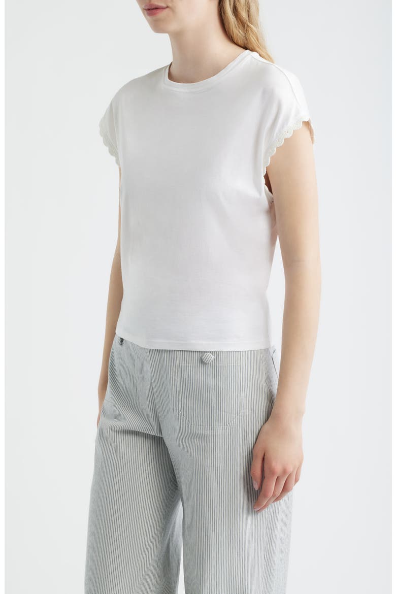 The Crochet Trim Pima Cotton Muscle T-Shirt, Alternate, color, WHITE