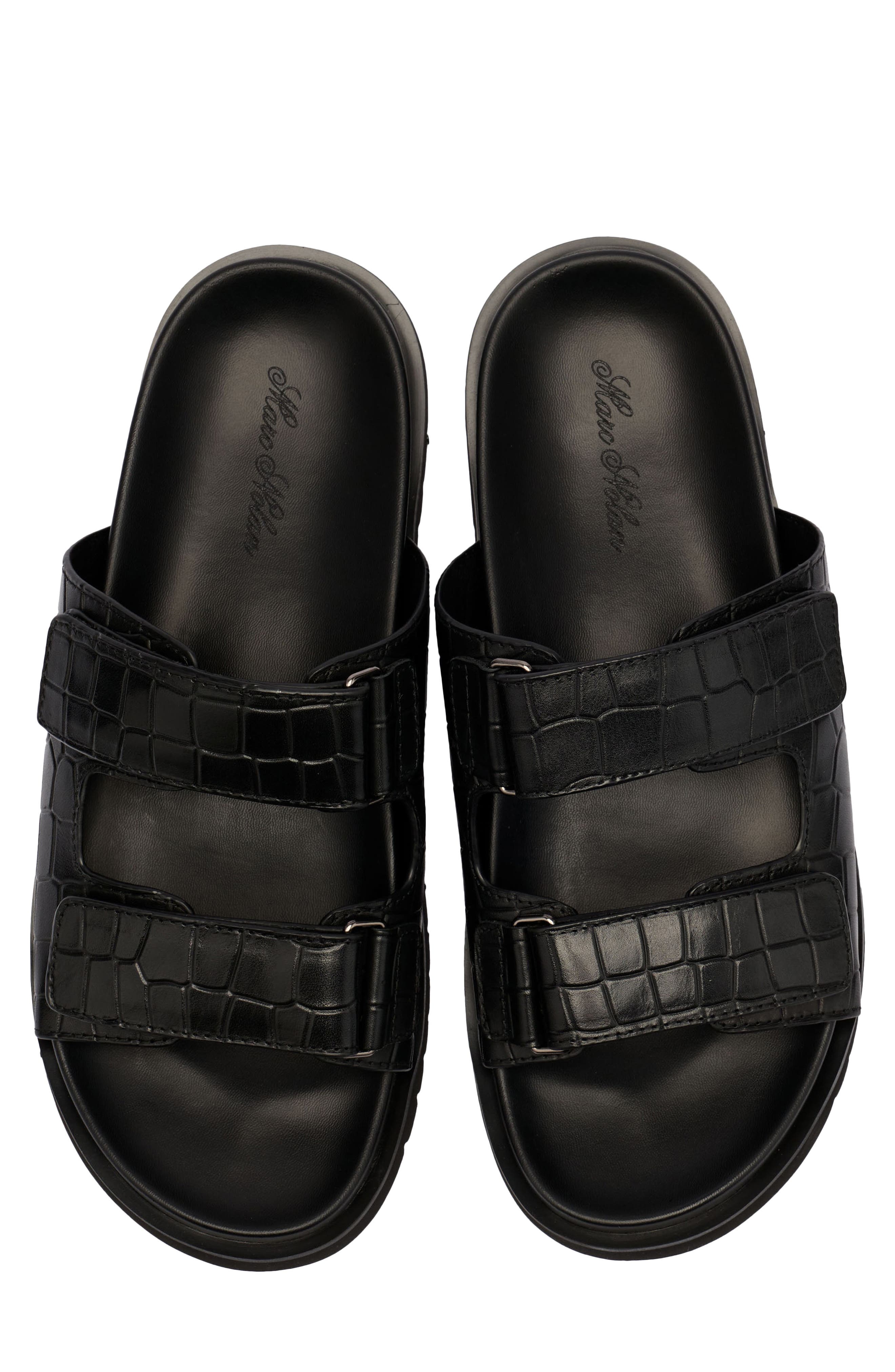 MARC NOLAN Monaco Croc Embossed Leather Slide Sandal, Alternate, color, Black Croc