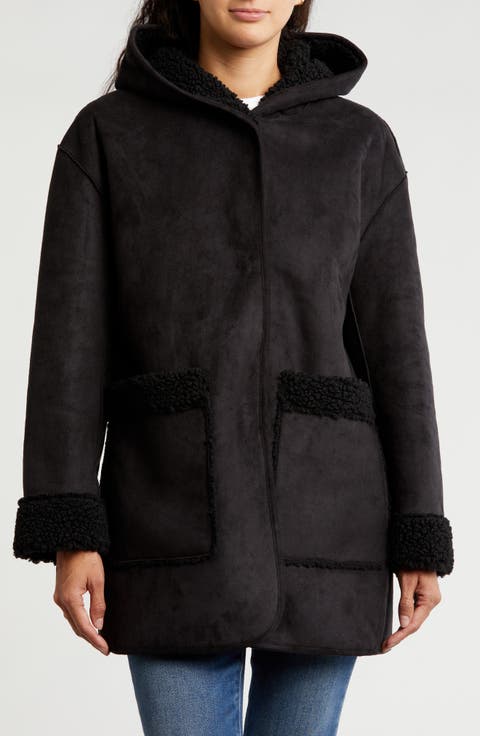 Faux Shearling Lined Hooded Coat