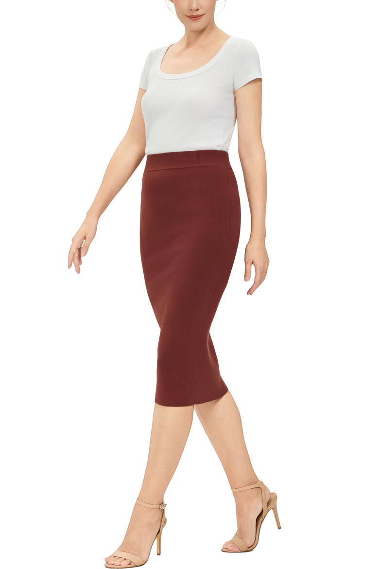 Women's Knit Pencil Skirt, Alternate, color, Copper Red