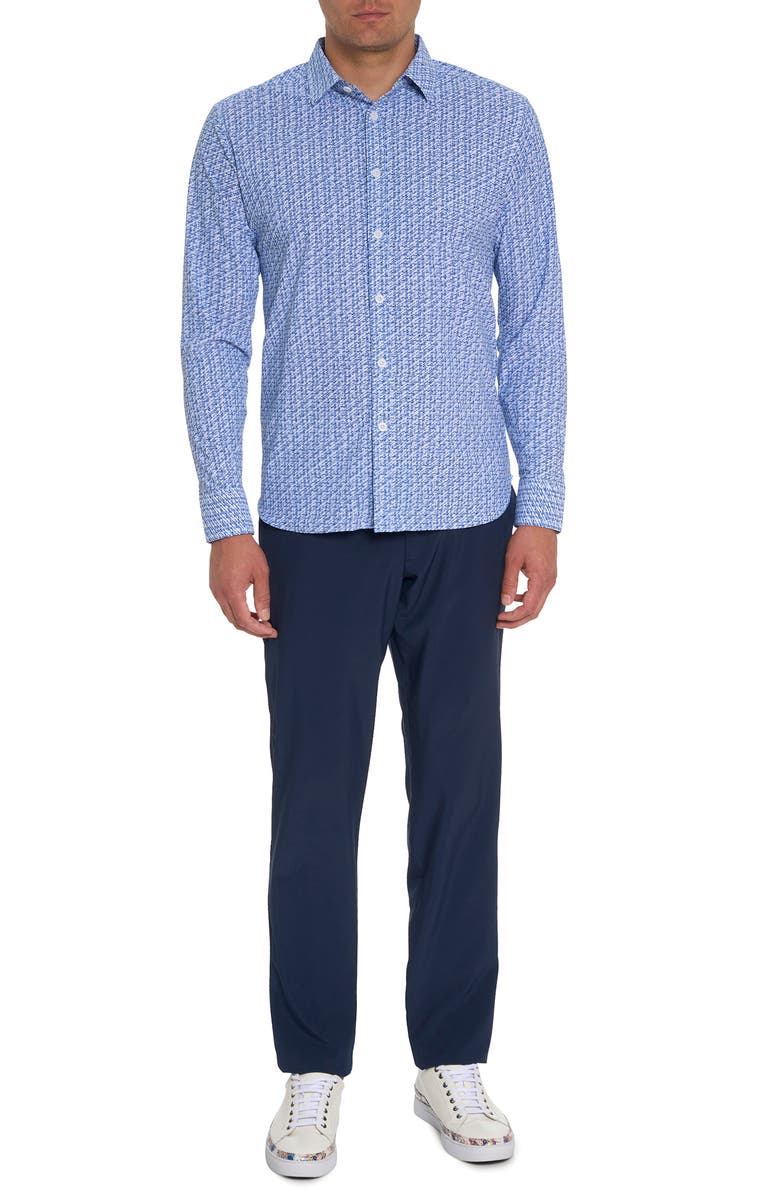 Robert Graham Feldman Geo Print Stretch Knit Button-Up Shirt, Alternate, color,
