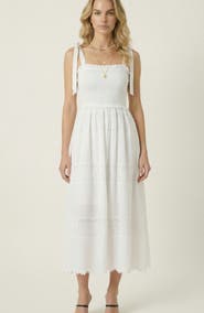Modenaire Smocked Lace Eyelet Maxi Dress