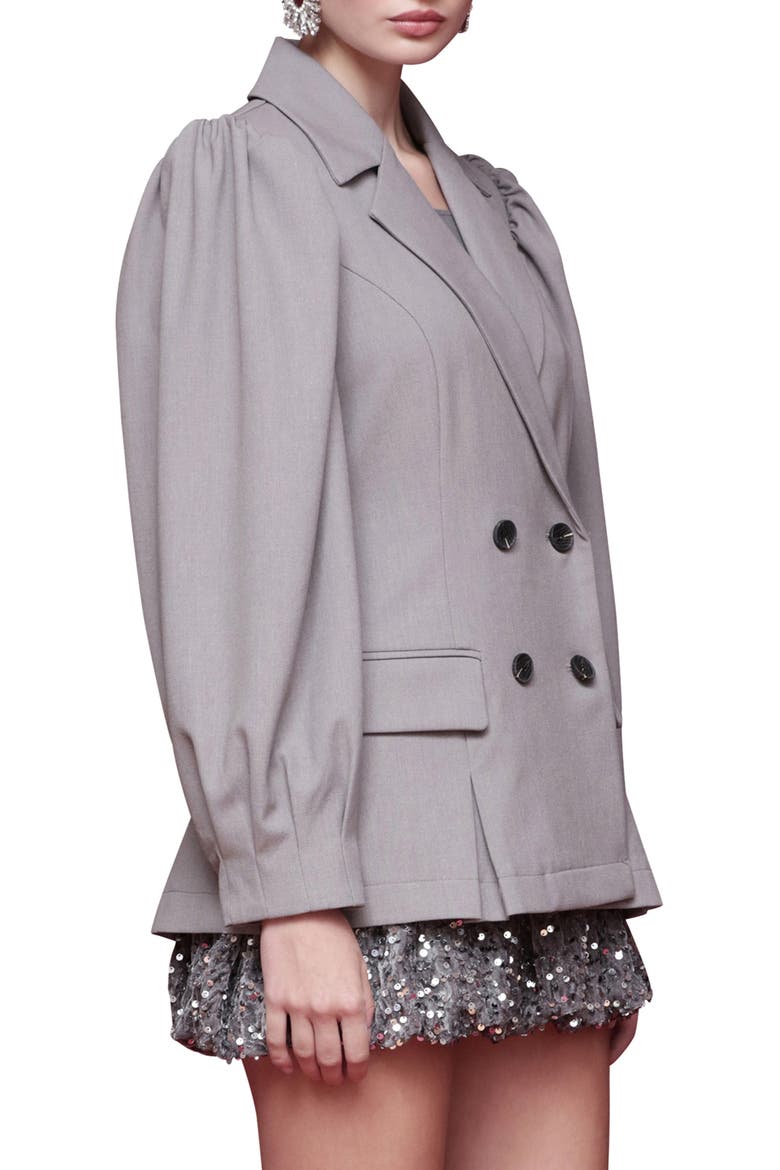 Double Breasted Puff Shoulder Blazer, Alternate, color, LIGHT GREY