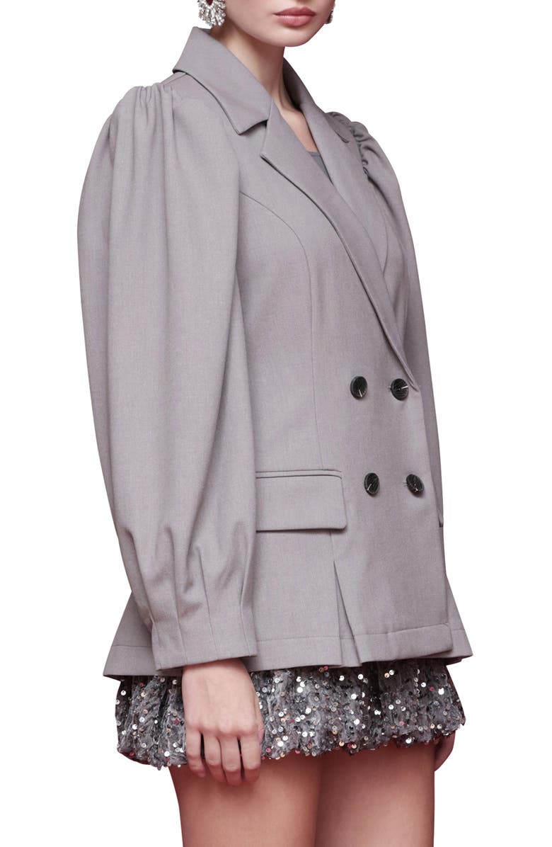 Avec Les Filles Double Breasted Puff Shoulder Blazer, Alternate, color, Light Grey