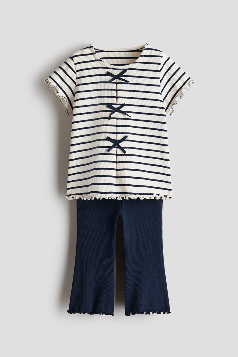 2-piece Ribbed Cotton Set, Main, color, White/navy blue