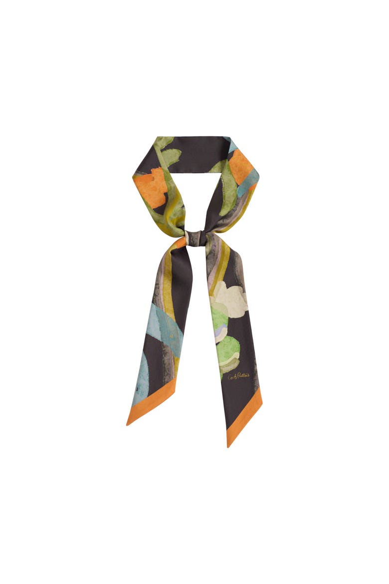 "Ethereal Mirage" Silk Twill Skinny Scarf, Main, color, Dark Brown