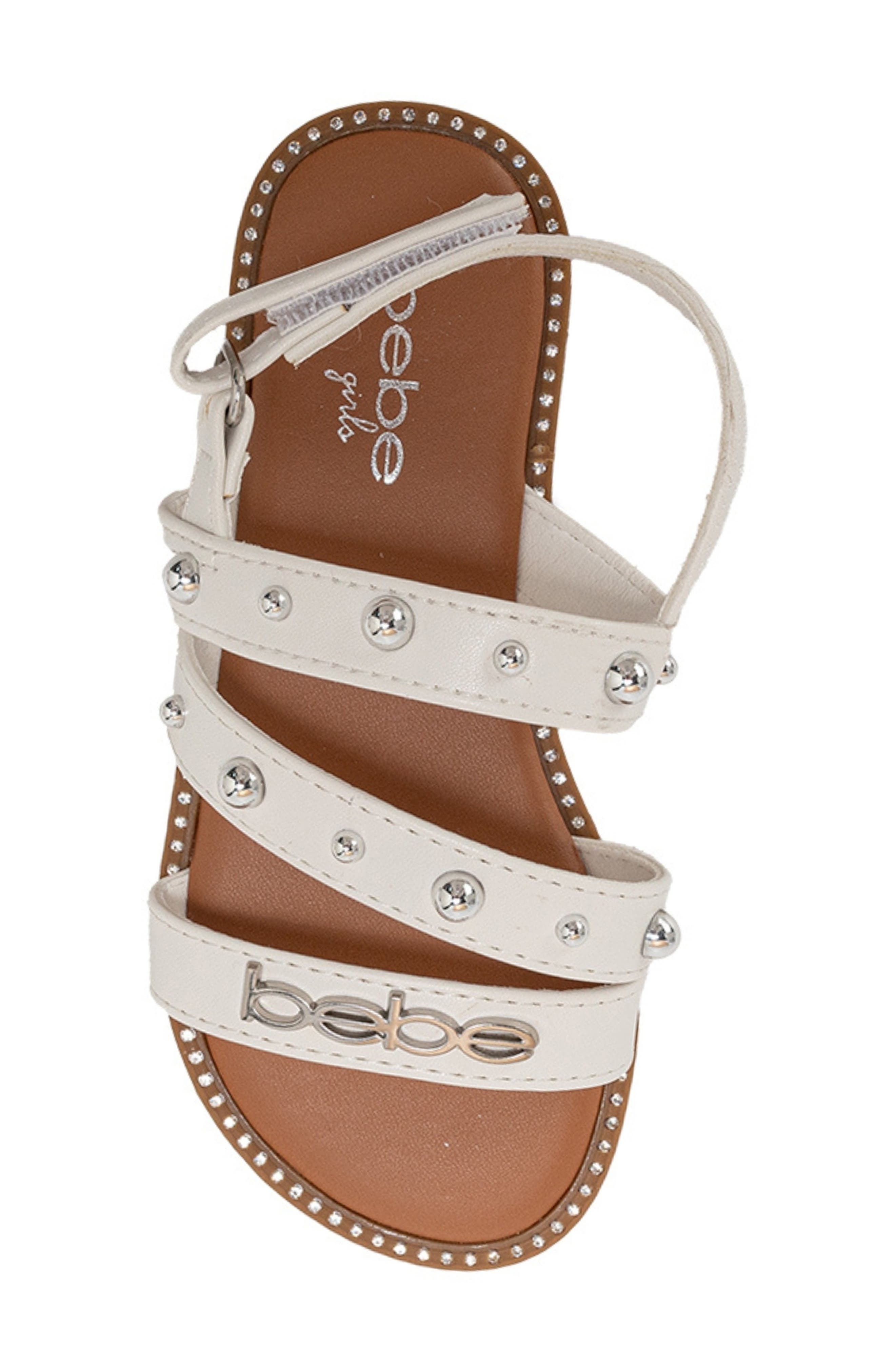 bebe Studded Strap Sandal, Alternate, color, White