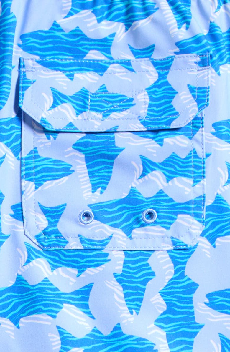 vineyard vines Kids' Chappy Beach Print Swim Trunks, Alternate, color, Fish Serenity Blue