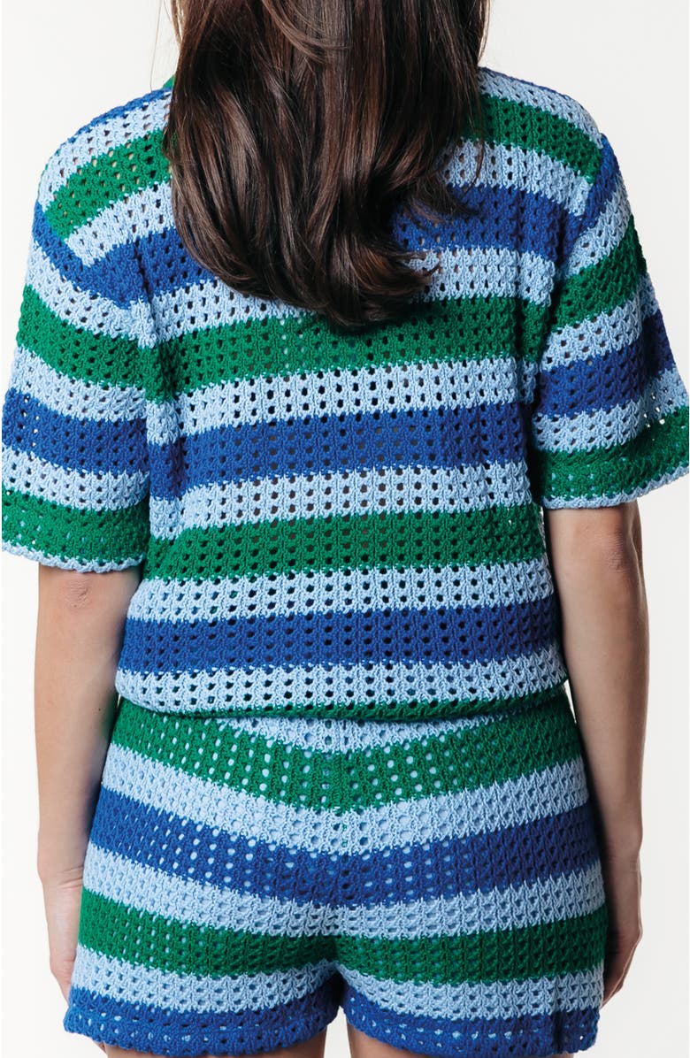 Colourful Rebel Hope Crochet Stripe Top SS, Alternate, color, Blue