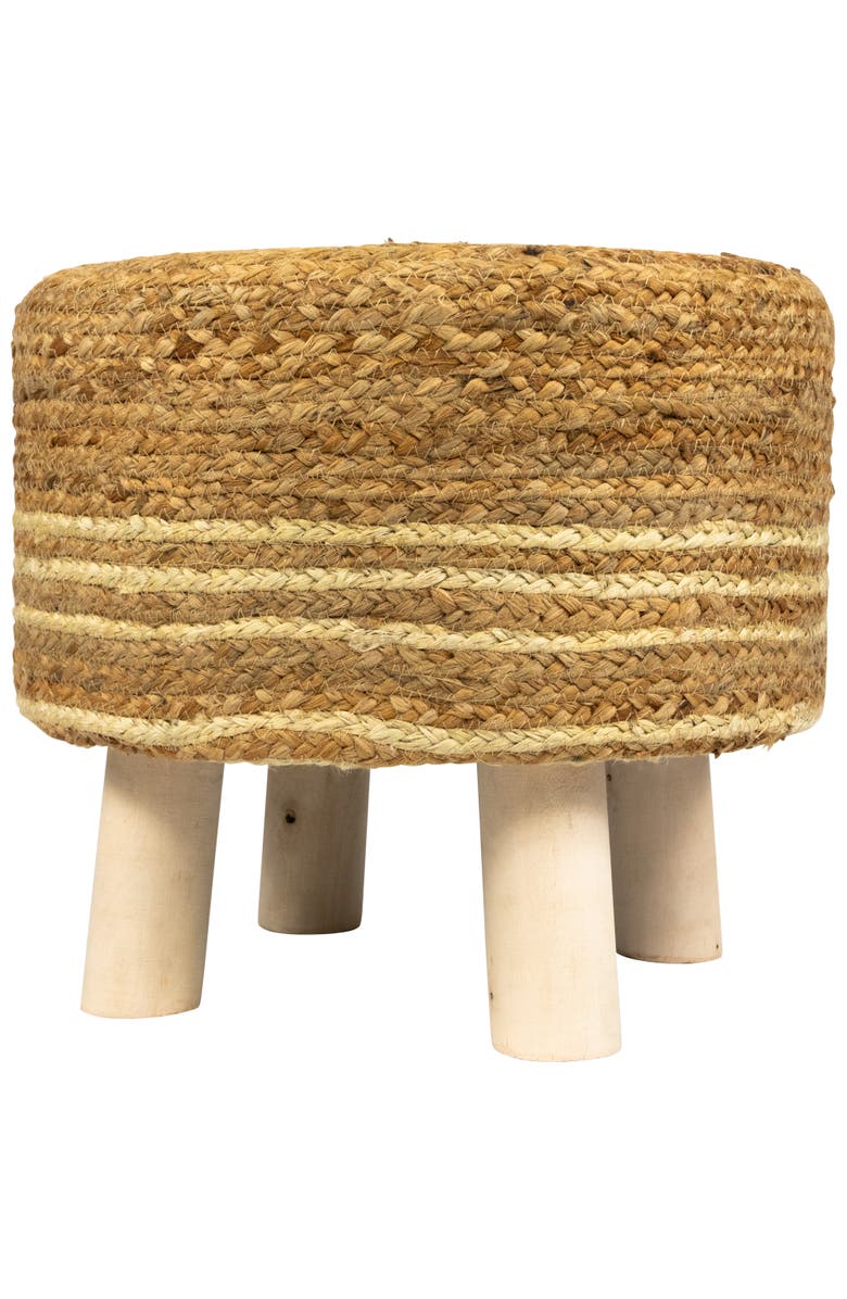 Northlight 15" Beige Braided Jute and Wood Handmade Three Legged Foot Stool, Main, color, Beige