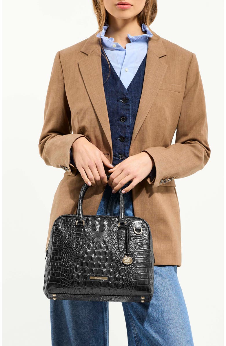 Brahmin Marissa Croc Embossed Leather Satchel, Alternate, color, Black Alden Road