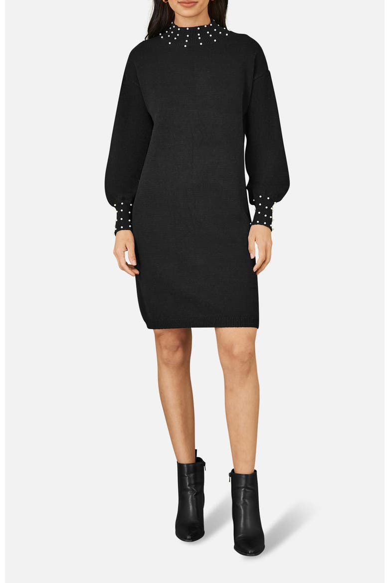 Bead Detail Knitted Sweater Dress, Alternate, color, Black