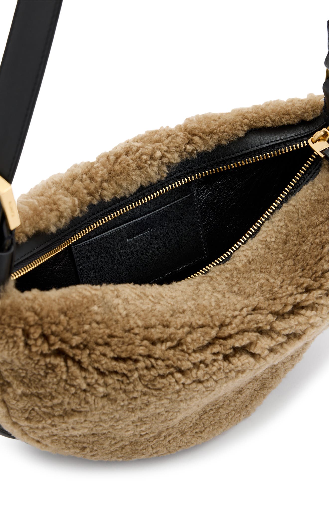 AllSaints Half Moon Genuine Shearling Crossbody, Alternate, color, 