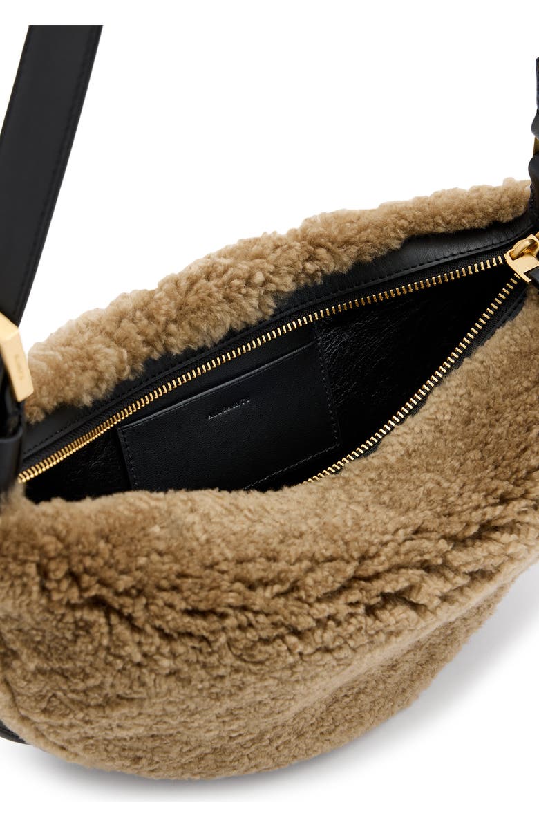 AllSaints Half Moon Genuine Shearling Crossbody, Alternate, color,