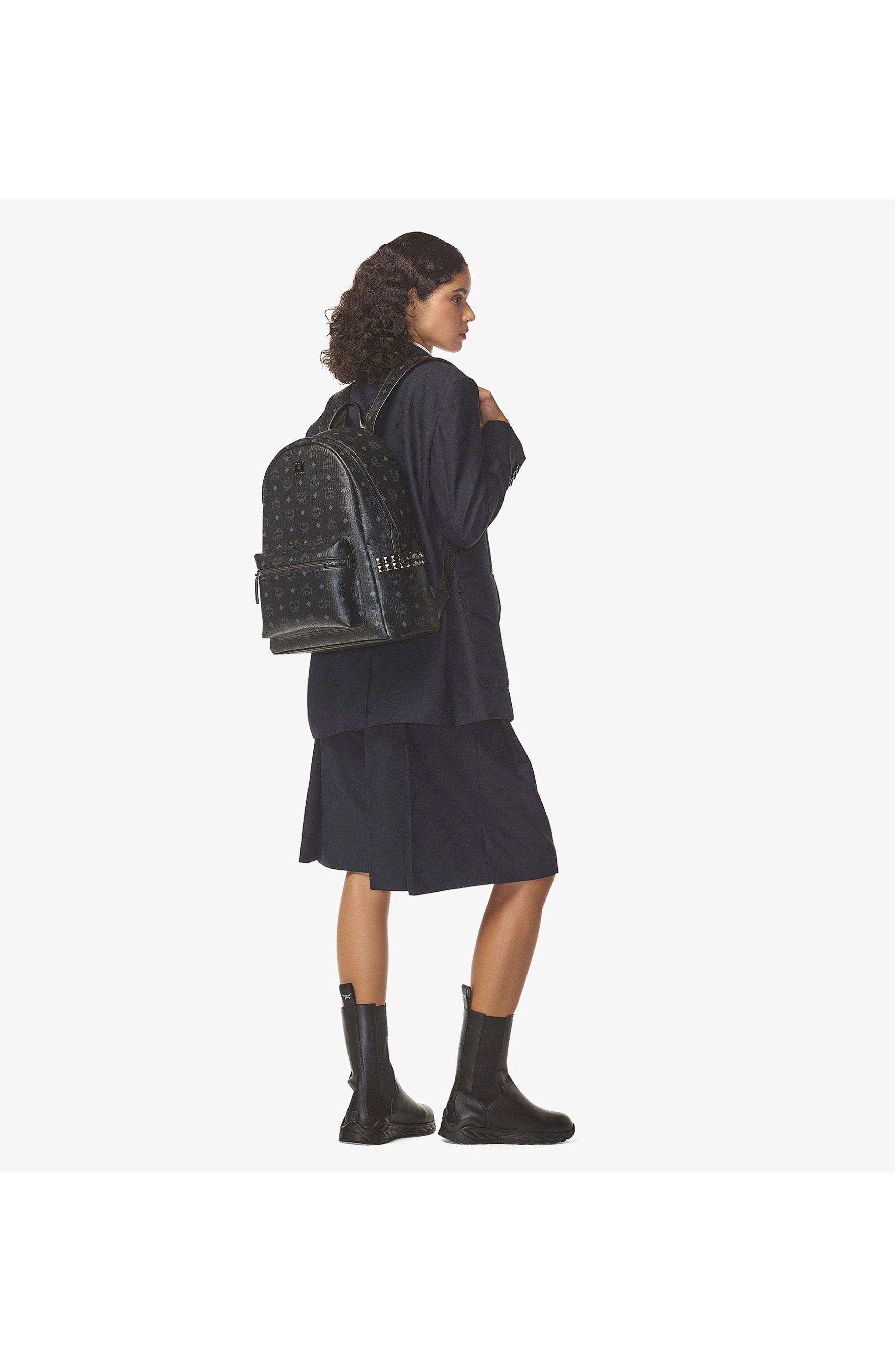 MCM Medium Stark Side Studs Backpack in Visetos, Alternate, color, Black