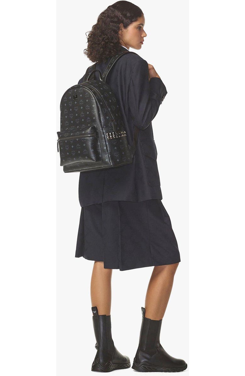 MCM Medium Stark Side Studs Backpack in Visetos, Alternate, color, Black