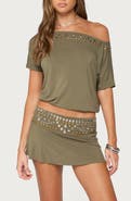 EDIKTED Feeva Studded Backless Off-the-Shoulder T-Shirt