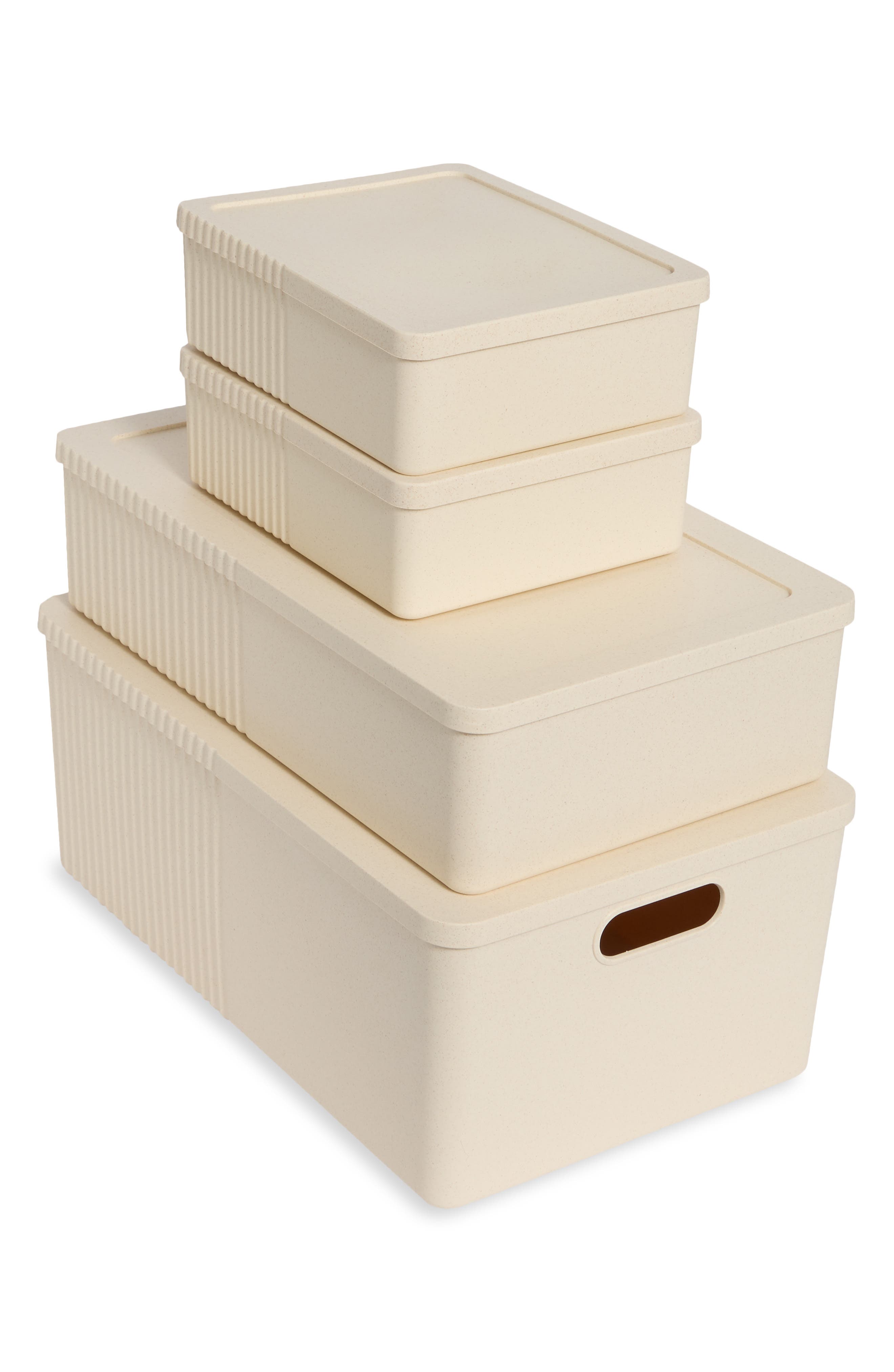 8-Piece Wheat Straw Ribbed Storage Bin Set