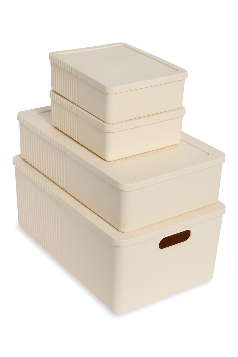 8-Piece Wheat Straw Ribbed Storage Bin Set, Main, color, VANILLA