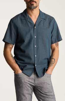 Resort Riveria Jacquard Stripe Cotton & Linen Camp Shirt