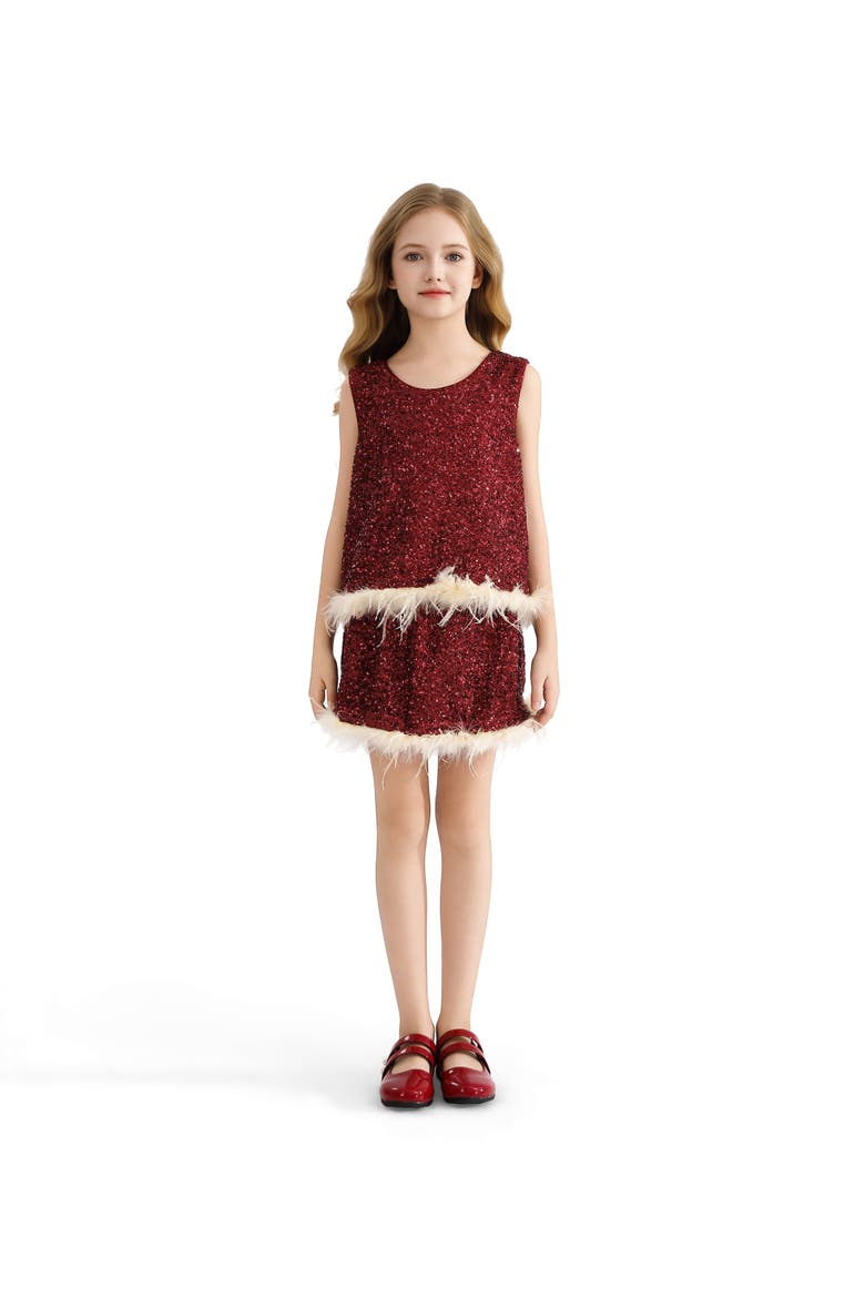 Sequin Feather-Trim Set, Main, color, Red