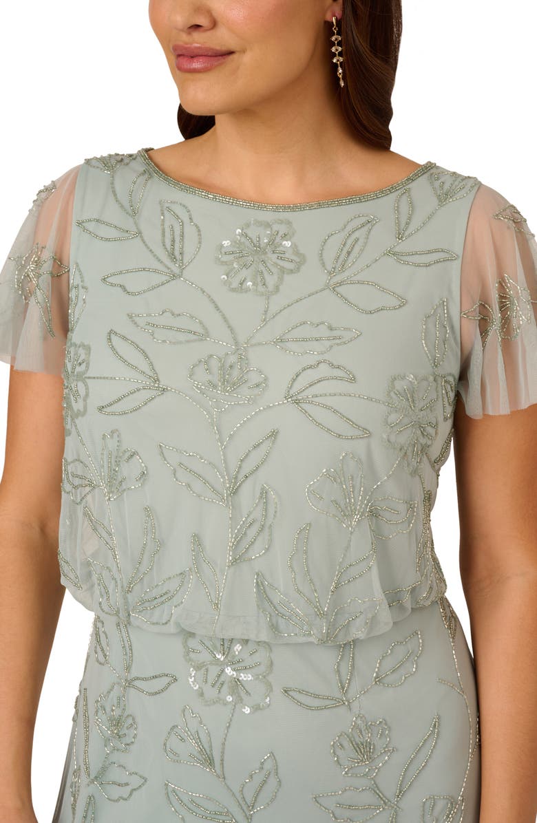 Adrianna Papell Beaded Floral Blouson Gown, Alternate, color, 