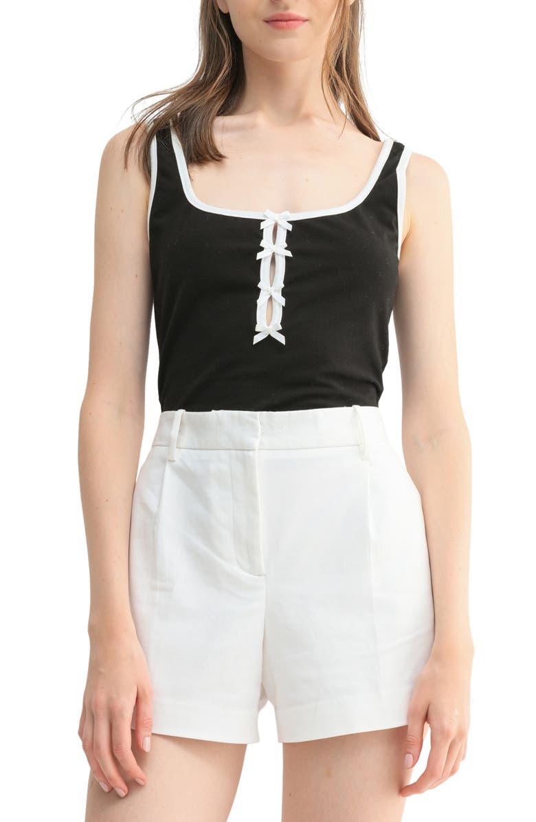 Lush Bow Contrast Keyhole Tank, Main, color, Black White