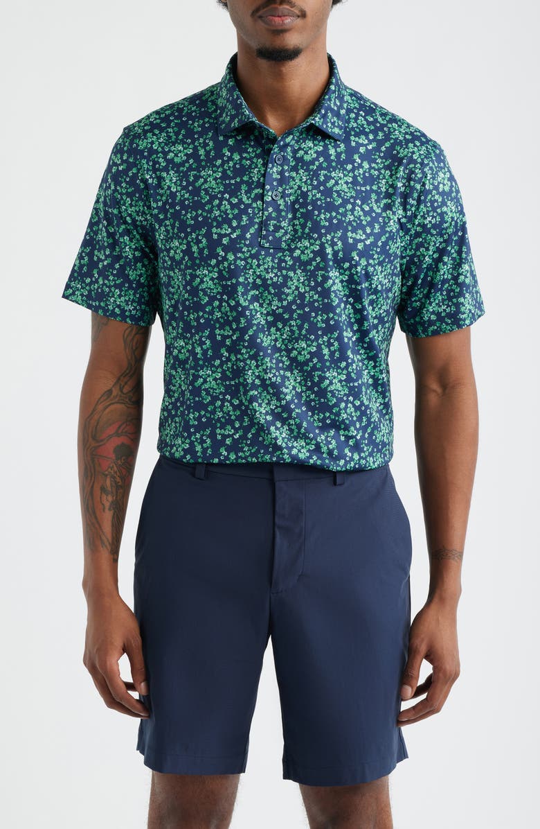 G/FORE Ditsy Floral Tech Jersey Golf Polo, Main, color, Clover