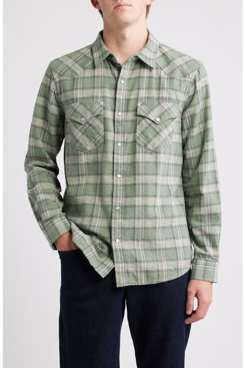 Huston Classic Fit Plaid Western Snap-Up Shirt, Main, color, GREEN MULTI