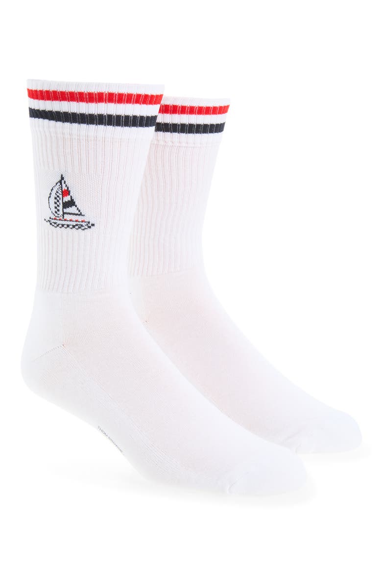 Funmix Intarsia Athletic Crew Socks, Main, color, WHITE