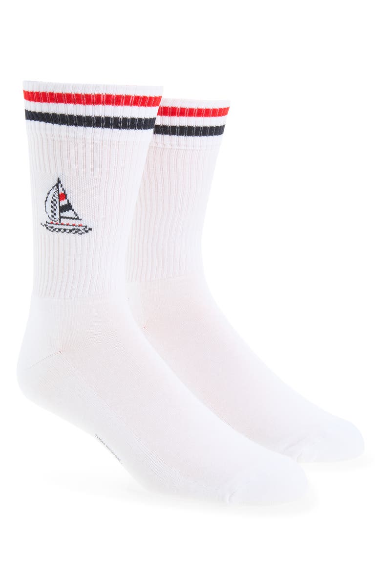 Thom Browne Funmix Intarsia Athletic Crew Socks, Main, color, White