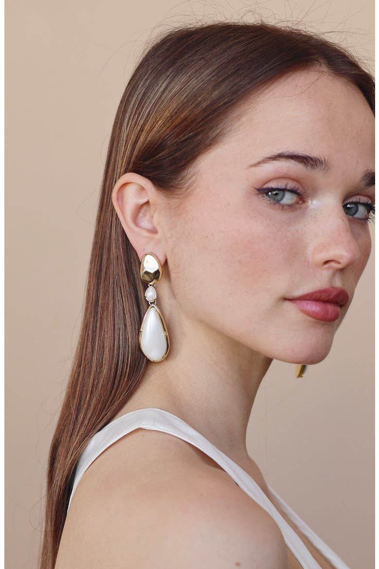 Saffron Imitation Pearl Drop Earrings, Alternate, color, GOLD/ PEARL