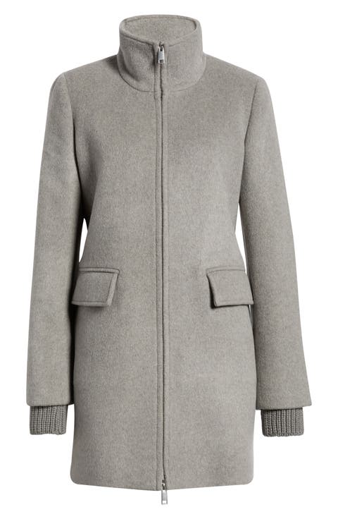 Stand Collar Wool & Cashmere Blend Coat