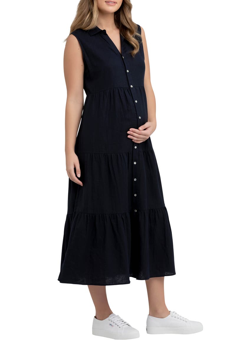 Ripe Maternity Tracy Tiered Linen Dress, Main, color, Navy