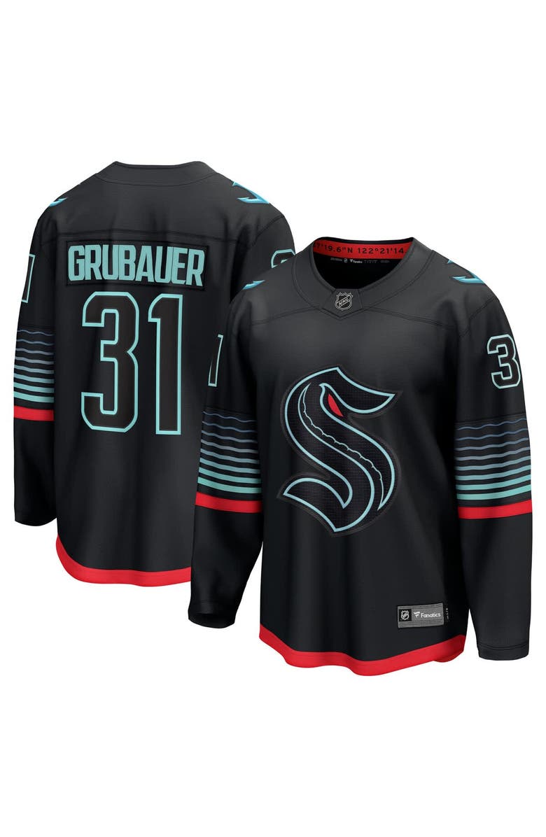 FANATICS Men's Fanatics Philipp Grubauer Black Seattle Kraken Alternate Breakaway Player Jersey, Main, color, Black