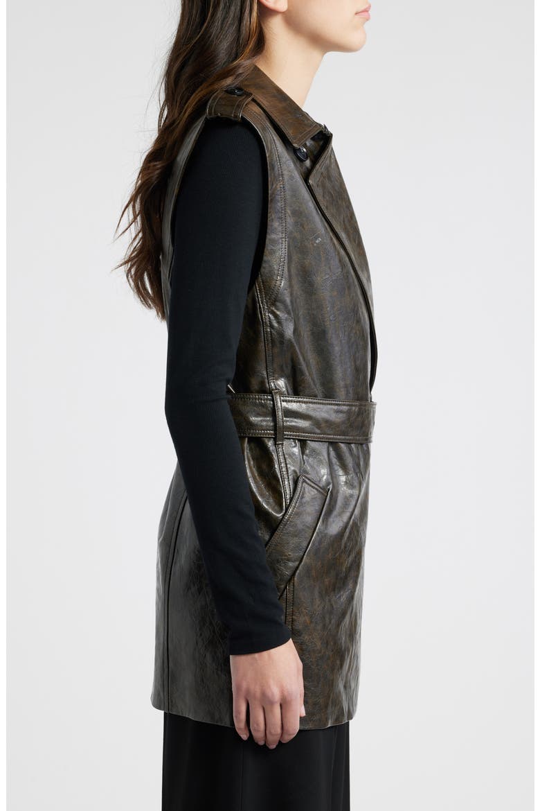 Belted Faux Leather Vest, Alternate, color, DARK BROWN