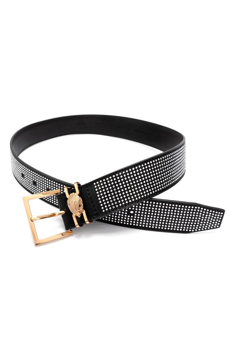 Kurt Geiger London Jeweled Faux Leather Belt, Alternate, color, Black Antique Brass