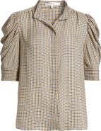 FRAME The Houndstooth Gillian Puff Sleeve Silk Top